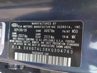 2019 Kia Optima LX with VIN 5XXGT4L38KG304763, listed as a IAAI auction lot 41977858 with 143,569 mi miles. Bid and sale history available at carsss.com. Image 9.