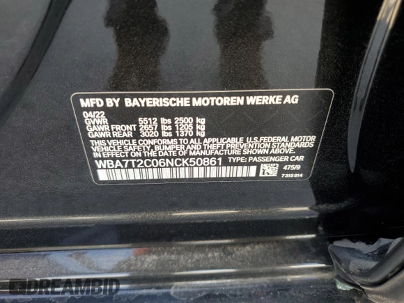 2022 BMW 7 Series 740i with VIN WBA7T2C06NCK50861, listed as a Copart auction lot 71608154 with 51,919 mi miles and Salvage Title. Bid and sale history available at carsss.com. Image 14.