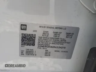 2022 Chevrolet Traverse LT Cloth with VIN 1GNERGKW2NJ124270, listed as a Copart auction lot 59809325 with 40,500 mi miles and Salvage title. Bid and sale history available at DreamBid. Image 13.