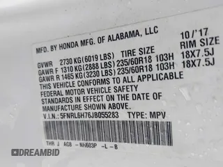 2018 Honda Odyssey EX-L с VIN 5FNRL6H76JB055283, выставлен на аукционе IAAI как лот 41971612 с пробегом 71 854 миль миль и . История ставок и продаж доступна на DreamBid. Изображение 9.