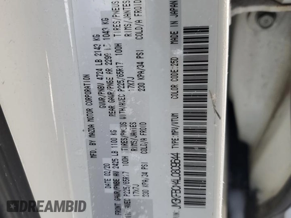 2020 Mazda CX-5 Touring z VIN JM3KFBCM4L0809644, wystawiony jako Copart lot #45048825 z przebiegiem 129 178 mil mil oraz Szkoda całkowita • Salvage title. Historia ofert i sprzedaży dostępna na DreamBid. Obrazek 13.