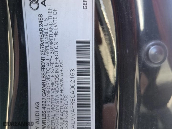 2012 Audi S5 Prestige with VIN WAUVVAFR5CA002163, listed as a Copart auction lot 53378985 with 124,105 mi miles and Salvage Title. Bid and sale history available at carsss.com. Image 13.