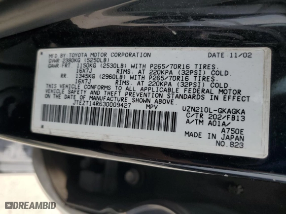 2003 Toyota 4Runner SR5 with VIN JTEZT14R630009427, listed as a Copart auction lot 52832645 with 253,963 mi miles and Salvage Title. Bid and sale history available at carsss.com. Image 13.
