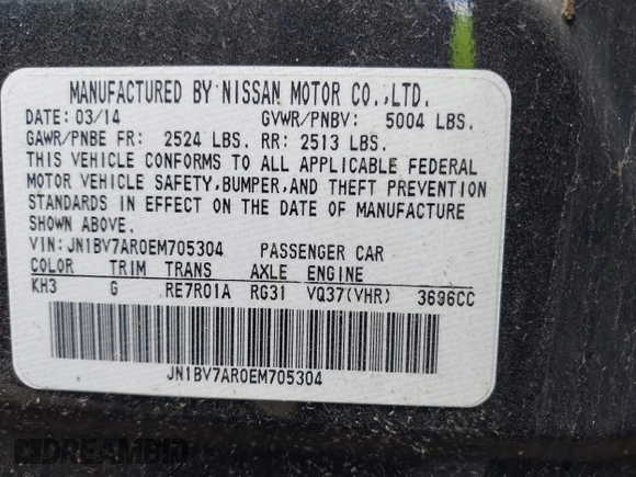 2014 Infiniti Q50 Premium with VIN JN1BV7AR0EM705304, listed as a IAAI auction lot 42619040 with 81,848 mi miles and . Bid and sale history available at DreamBid. Image 9.