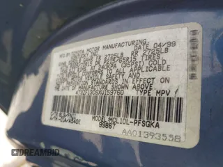 1999 Toyota Sienna LE z VIN 4T3ZF13C6XU159760, wystawiony jako IAAI lot #42332639 z przebiegiem 208 029 mil mil oraz . Historia ofert i sprzedaży dostępna na DreamBid. Obrazek 9.