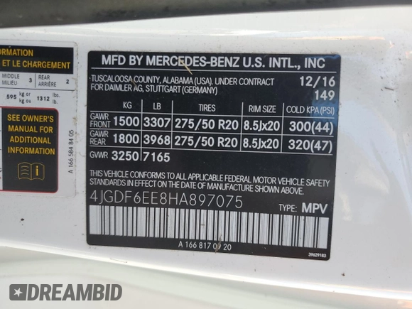 2017 Mercedes-Benz GLS 450 with VIN 4JGDF6EE8HA897075, listed as a Copart auction lot 74218194 with Not Provided miles and Salvage Title. Bid and sale history available at DreamBid. Image 14.