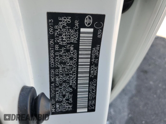 2013 Toyota Prius One with VIN JTDKN3DU3D5700869, listed as a Copart auction lot 50425165 with 80,489 mi miles and Salvage Title. Bid and sale history available at carsss.com. Image 15.