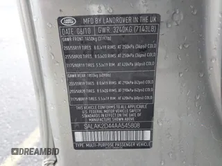 2010 Land Rover LR4 Lux with VIN SALAK2D44AA545808, listed as a IAAI auction lot 40927764 with 114,042 mi miles and . Bid and sale history available at DreamBid. Image 9.