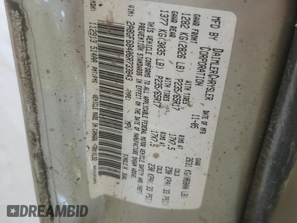 2006 Chrysler Pacifica Touring z VIN 2A8GF68406R733843, wystawiony jako Copart lot #53634045 z przebiegiem Nie podano mil oraz Szkoda całkowita • Salvage title. Historia ofert i sprzedaży dostępna na DreamBid. Obrazek 13.
