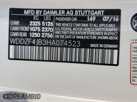 2017 Mercedes-Benz E 300 Luxury with VIN WDDZF4JB3HA074523, listed as a Copart auction lot 52314735 with 130,619 mi miles and Salvage Title. Bid and sale history available at DreamBid. Image 12.