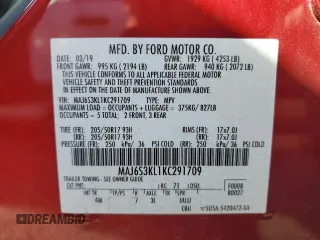 2019 Ford EcoSport Titanium with VIN MAJ6S3KL1KC291709, listed as a Copart auction lot 46219465 with 42,724 mi miles and Salvage Title. Bid and sale history available at DreamBid. Image 14.
