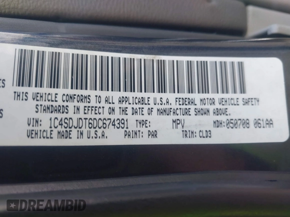 2013 Dodge Durango Crew with VIN 1C4SDJDT6DC674391, listed as a IAAI auction lot 41731991 with 119,235 mi miles. Bid and sale history available at carsss.com. Image 9.