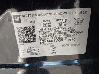 2019 Chevrolet Equinox LT with VIN 3GNAXKEVXKL219870, listed as a IAAI auction lot 41875970 with 82,823 mi miles. Bid and sale history available at carsss.com. Image 9.