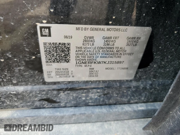 2019 Chevrolet Traverse LS with VIN 1GNERFKW7KJ315897, listed as a Copart auction lot 59715784 with 102,830 mi miles and Salvage Title. Bid and sale history available at carsss.com. Image 13.