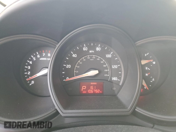 2015 Kia Rio LX with VIN KNADM5A39F6460207, listed as a Copart auction lot 44464245 with 106,792 mi miles and Salvage Title. Bid and sale history available at carsss.com. Image 9.