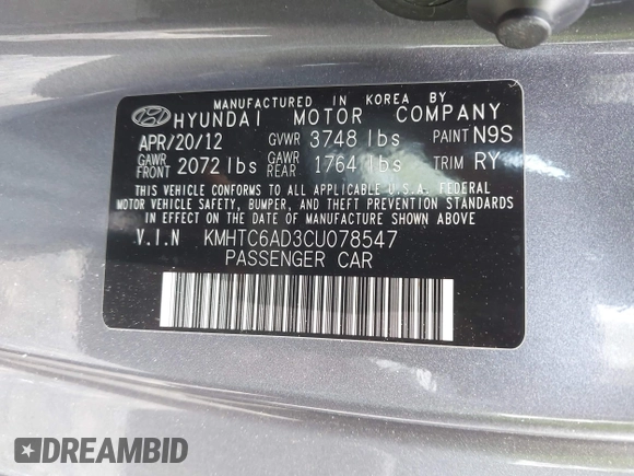 2012 Hyundai Veloster w/Black Int with VIN KMHTC6AD3CU078547, listed as a IAAI auction lot 42633915 with 143,633 mi miles and . Bid and sale history available at DreamBid. Image 9.