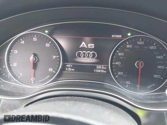 2015 Audi A6 3.0T Prestige with VIN WAUHGAFC5FN026947, listed as a IAAI auction lot 41718442 with 110,410 mi miles. Bid and sale history available at carsss.com. Image 7.