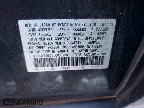 2006 Acura TSX Navi with VIN JH4CL95906C033408, listed as a Copart auction lot 86137534 with 193,291 mi miles and Salvage title. Bid and sale history available at DreamBid. Image 14.
