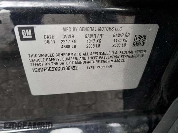2012 Cadillac CTS Luxury with VIN 1G6DE5E5XC0106452, listed as a Copart auction lot 55658365 with 110,444 mi miles and Salvage Title. Bid and sale history available at DreamBid. Image 12.