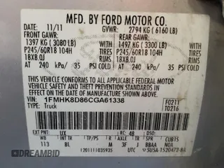 2012 Ford Explorer XLT with VIN 1FMHK8D86CGA61338, listed as a Copart auction lot 63069975 with 254,967 mi miles and Salvage title. Bid and sale history available at DreamBid. Image 13.