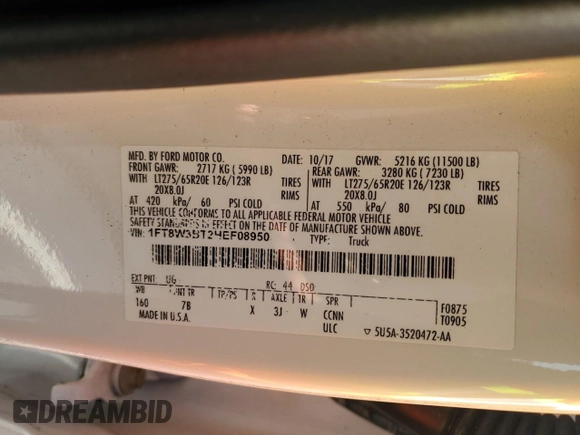 2017 Ford F-350 Platinum with VIN 1FT8W3BT2HEF08950, listed as a Copart auction lot 44521175 with 113,237 mi miles and Salvage Title. Bid and sale history available at DreamBid. Image 14.