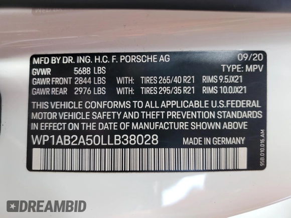 2020 Porsche Macan S with VIN WP1AB2A50LLB38028, listed as a Copart auction lot 56374975 with 18,510 mi miles and Salvage title. Bid and sale history available at DreamBid. Image 14.