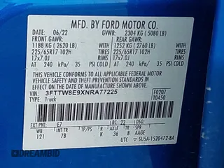 2022 Ford Maverick XL with VIN 3FTTW8E9XNRA77225, listed as a IAAI auction lot 42001176 with 43,683 mi miles and . Bid and sale history available at DreamBid. Image 9.