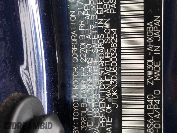 2013 Toyota Prius One with VIN JTDKN3DU6D0348254, listed as a Copart auction lot 51290865 with 174,689 mi miles and Salvage Title. Bid and sale history available at DreamBid. Image 14.