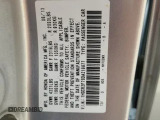 2013 Honda Accord EX with VIN 1HGCR2F79DA218877, listed as a Copart auction lot 60540545 with 296,789 mi miles and Clean title. Bid and sale history available at DreamBid. Image 12.