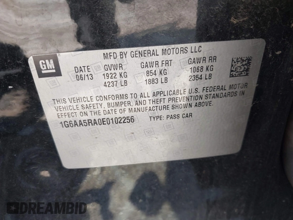 2014 Cadillac ATS Standard RWD with VIN 1G6AA5RA0E0102256, listed as a IAAI auction lot 42659190 with 116,912 mi miles and . Bid and sale history available at DreamBid. Image 9.