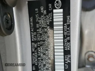 2019 Lexus ES 300h с VIN 58AB21B18KU001332, выставлен на аукционе Copart как лот 57585195 с пробегом Не указан миль и Чистый • Clean title. История ставок и продаж доступна на DreamBid. Изображение 12.