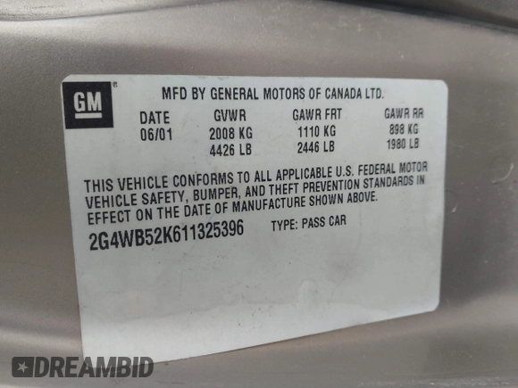 2001 Buick Regal LS with VIN 2G4WB52K611325396, listed as a IAAI auction lot 41744765 with 231,014 mi miles. Bid and sale history available at carsss.com. Image 9.