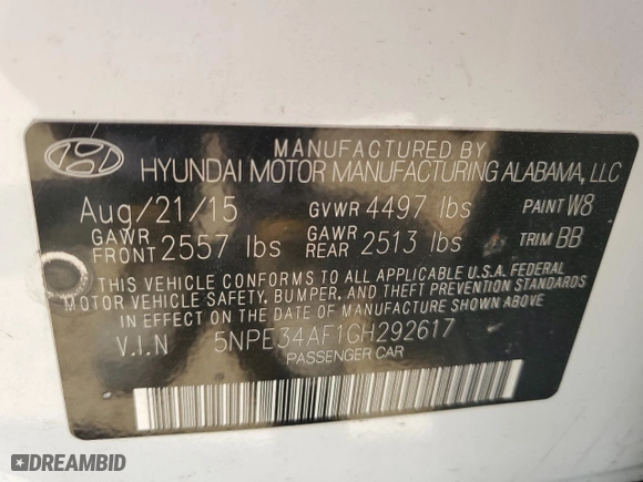 2016 Hyundai Sonata 2.4L Sport with VIN 5NPE34AF1GH292617, listed as a Copart auction lot 52533555 with 104,999 mi miles and Salvage Title. Bid and sale history available at carsss.com. Image 12.