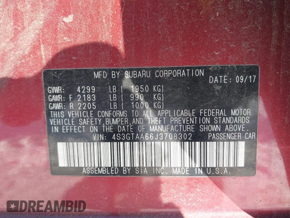 2018 Subaru Impreza with VIN 4S3GTAA66J3708302, listed as a IAAI auction lot 41376313 with 49,374 mi miles and . Bid and sale history available at DreamBid. Image 9.