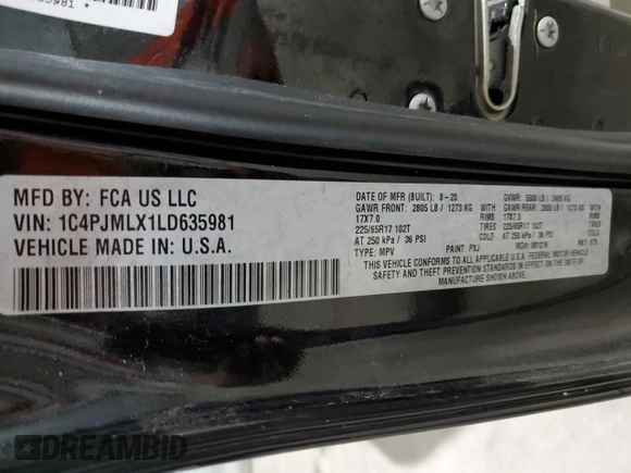 2020 Jeep Cherokee Latitude Plus with VIN 1C4PJMLX1LD635981, listed as a Copart auction lot 74984994 with 113,107 mi miles and Salvage Title. Bid and sale history available at DreamBid. Image 13.