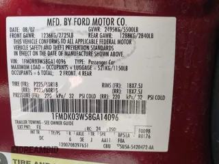 2008 Ford Taurus X Limited with VIN 1FMDK03W58GA14096, listed as a IAAI auction lot 42162760 with 122,347 mi miles and . Bid and sale history available at DreamBid. Image 9.