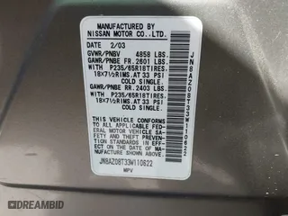 2003 Nissan Murano SL with VIN JN8AZ08T33W110622, listed as a IAAI auction lot 41846987 with 143,167 mi miles. Bid and sale history available at carsss.com. Image 9.