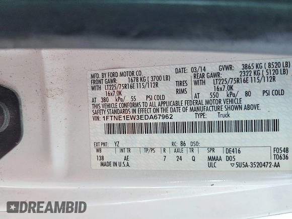 2014 Ford Econoline Cargo Commercial with VIN 1FTNE1EW3EDA67962, listed as a IAAI auction lot 42737706 with 108,158 mi miles and . Bid and sale history available at DreamBid. Image 11.