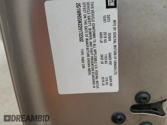2002 Chevrolet Impala LS z VIN 2G1WH55K229172302, wystawiony jako Copart lot #48767755 z przebiegiem 211 821 mil mil oraz Szkoda całkowita • Salvage title. Historia ofert i sprzedaży dostępna na DreamBid. Obrazek 12.