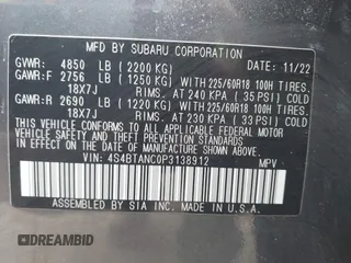 2023 Subaru Outback Limited z VIN 4S4BTANC0P3138912, wystawiony jako IAAI lot #41877674 z przebiegiem 17 335 mil mil oraz . Historia ofert i sprzedaży dostępna na DreamBid. Obrazek 9.