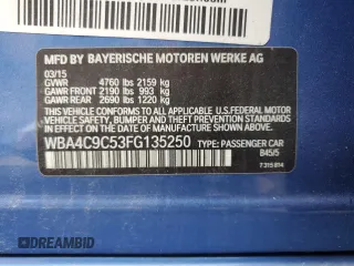 2015 BMW 4 Series 428i xDrive with VIN WBA4C9C53FG135250, listed as a Copart auction lot 56760725 with 52,564 mi miles and Clean title. Bid and sale history available at DreamBid. Image 12.