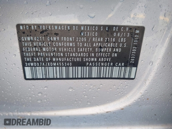 2013 Volkswagen Jetta SE с VIN 3VWDX7AJXDM455340, выставлен на аукционе IAAI как лот 42198360 с пробегом 31 024 миль миль и . История ставок и продаж доступна на DreamBid. Изображение 9.