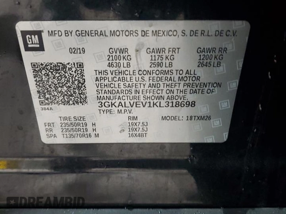 2019 GMC Terrain SLT with VIN 3GKALVEV1KL318698, listed as a Copart auction lot 47578195 with 74,001 mi miles and Salvage Title. Bid and sale history available at carsss.com. Image 16.