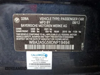 2013 BMW 3 Series 328i with VIN WBA3A5G58DNP19494, listed as a Copart auction lot 43179725 with 77,213 mi miles and Salvage Title. Bid and sale history available at carsss.com. Image 14.