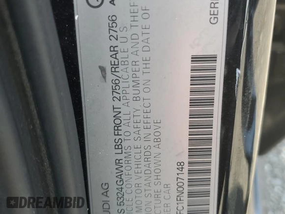 2015 Audi A6 Prestige with VIN WAUHGAFC1FN007148, listed as a Copart auction lot 61080435 with 123,739 mi miles and Salvage title. Bid and sale history available at DreamBid. Image 12.