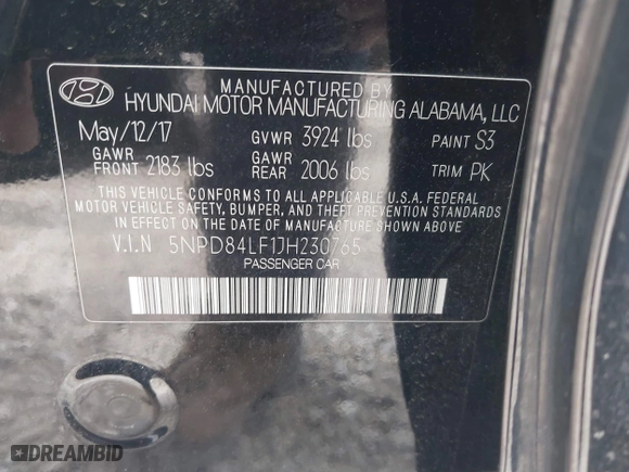 2018 Hyundai Elantra SEL with VIN 5NPD84LF1JH230765, listed as a IAAI auction lot 41467469 with 188,606 mi miles. Bid and sale history available at carsss.com. Image 9.
