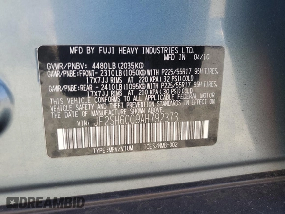 2010 Subaru Forester 2.5X Premium with VIN JF2SH6CC9AH792373, listed as a Copart auction lot 50141485 with 184,606 mi miles and Salvage Title. Bid and sale history available at carsss.com. Image 13.