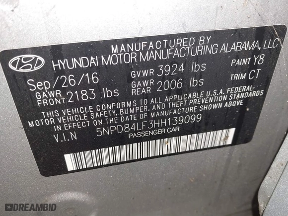 2017 Hyundai Elantra Limited with VIN 5NPD84LF3HH139099, listed as a IAAI auction lot 41882272 with 149,083 mi miles. Bid and sale history available at carsss.com. Image 9.