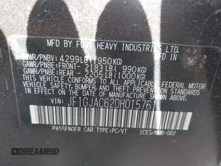 2013 Subaru Impreza Premium z VIN JF1GJAC62DH015761, wystawiony jako IAAI lot #41790672 z przebiegiem 176 475 mil mil oraz . Historia ofert i sprzedaży dostępna na DreamBid. Obrazek 9.