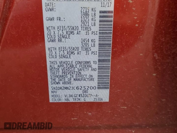 2018 Nissan Pathfinder SV z VIN 5N1DR2MN2JC625200, wystawiony jako Copart lot #58810925 z przebiegiem 69 342 mil mil oraz Szkoda całkowita • Salvage title. Historia ofert i sprzedaży dostępna na DreamBid. Obrazek 13.